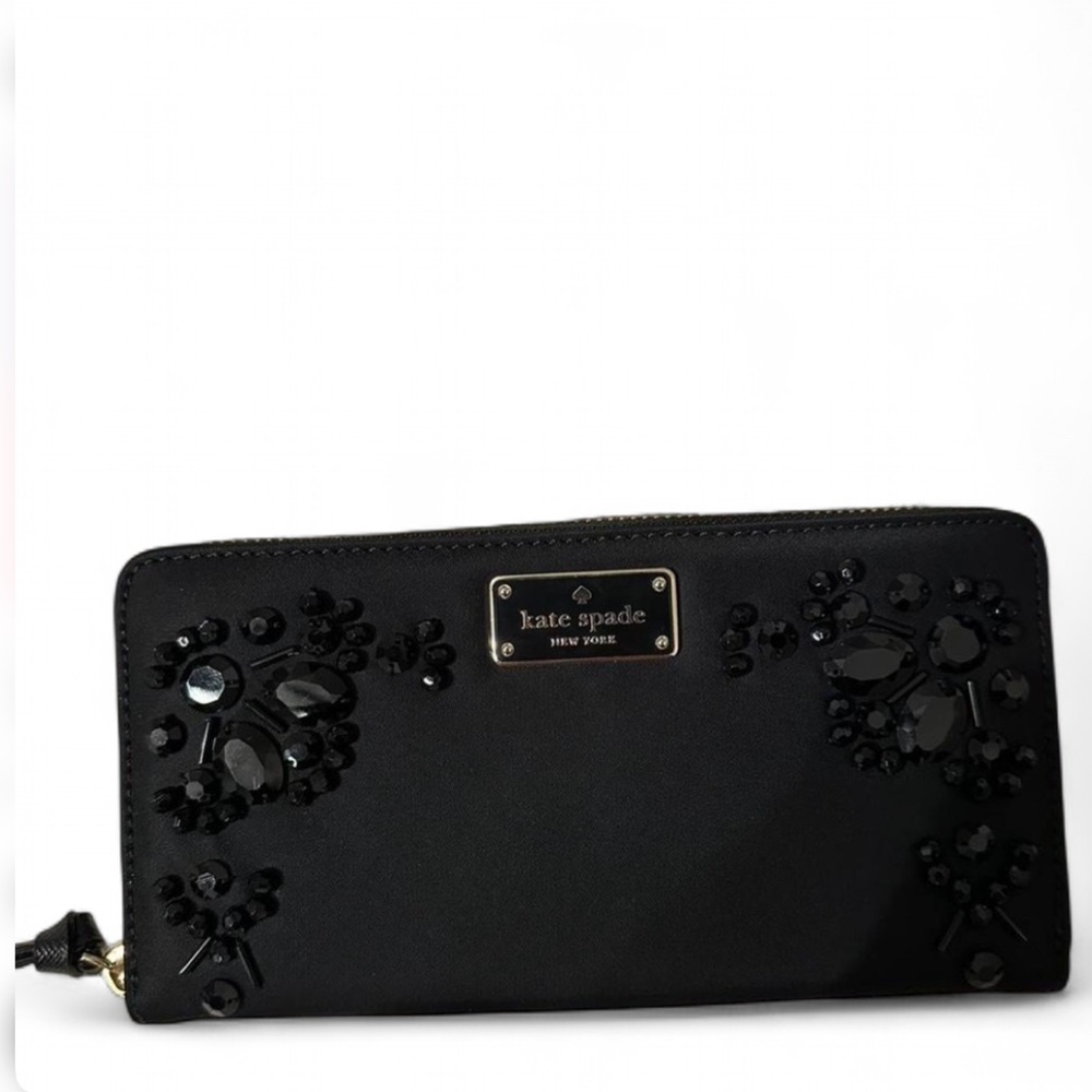 Kate Spade Black Floral Embellished Wallet